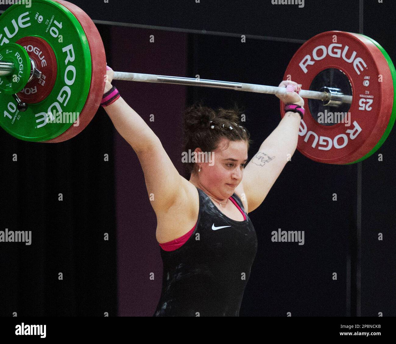 Columbus, Ohio, United States. 3th Mar, 2023. Anna Mcelderry snatches 97kgs in the Women's 81kg category at the Rogue Stage in Columbus, Ohio, USA. Credit: Brent Clark/Alamy Live News Stock Photo
