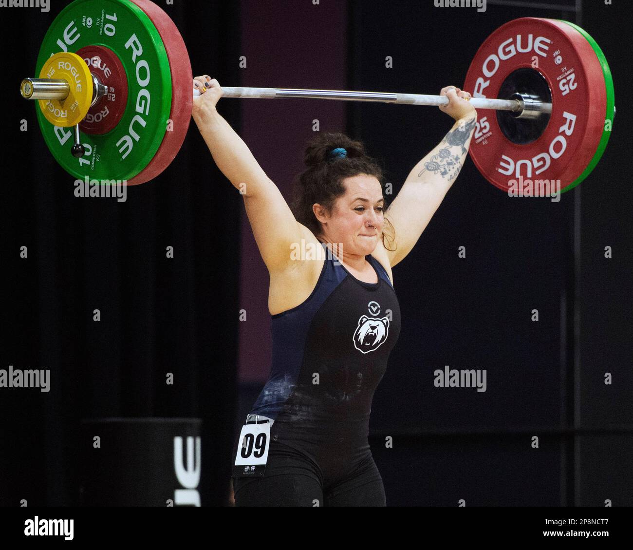 Columbus, Ohio, United States. 3th Mar, 2023. Estelle Rohr snatches 98kgs in the Women's 76kg category at the Rogue Stage in Columbus, Ohio, USA. Credit: Brent Clark/Alamy Live News Stock Photo