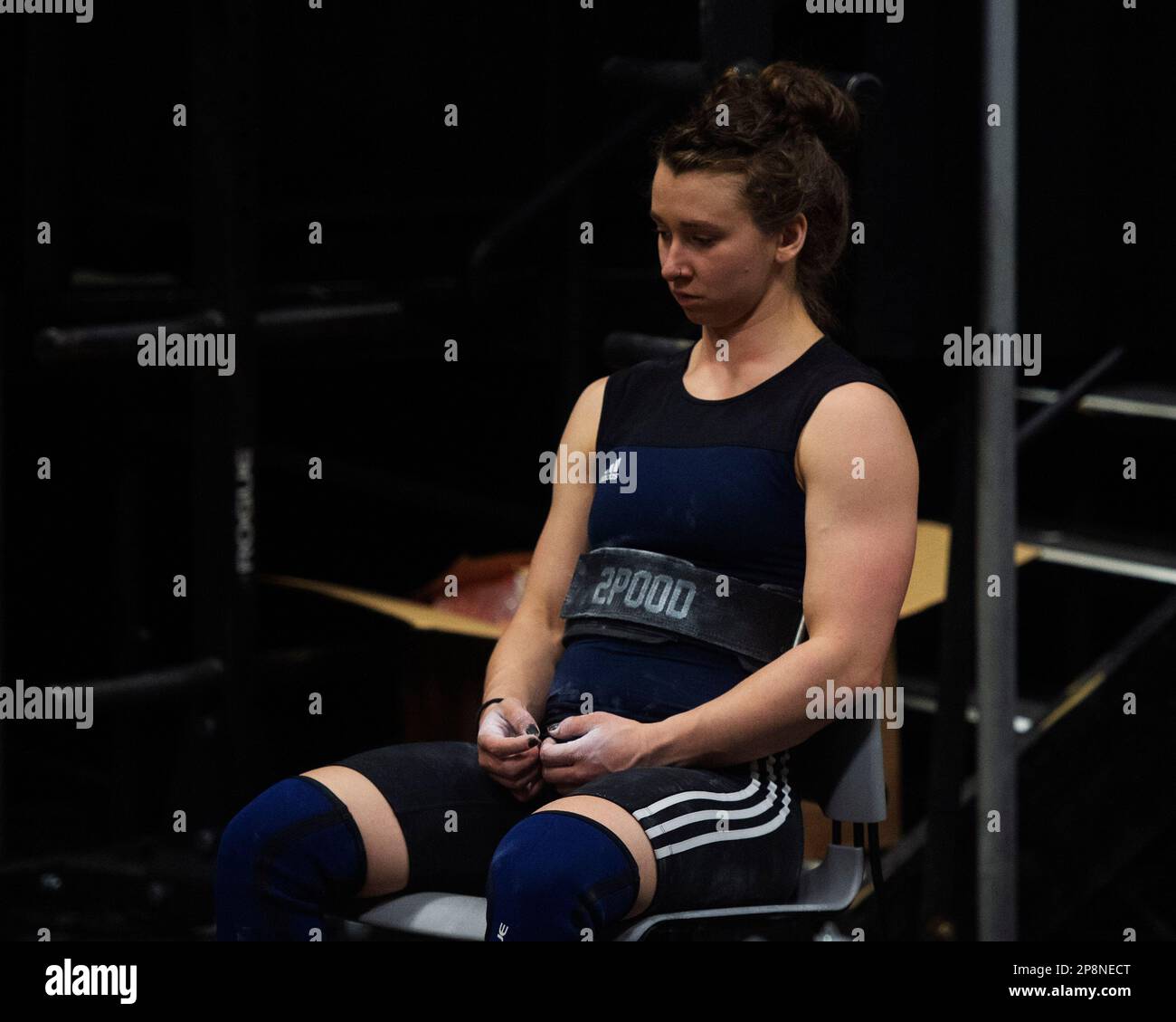 Columbus, Ohio, United States. 3th Mar, 2023. Francesca Duncan in between the snatch and the clean and jerk at the Rogue Stage in Columbus, Ohio, USA. Credit: Brent Clark/Alamy Live News Stock Photo