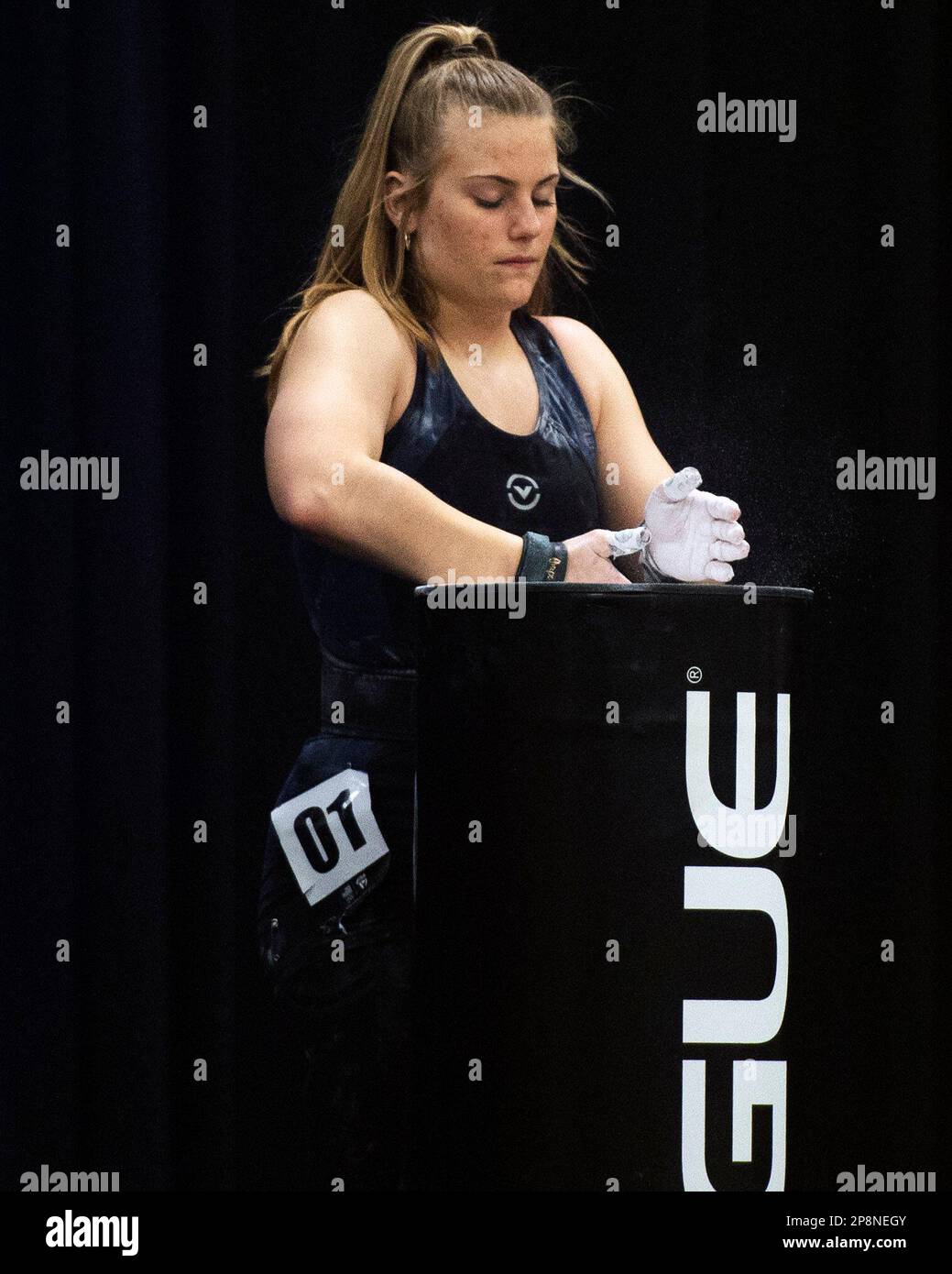 Columbus, Ohio, United States. 3th Mar, 2023. Miranda Ulrey competes in the Women's 55kg category in the clean and jerk at the Rogue Stage in Columbus, Ohio, USA. Credit: Brent Clark/Alamy Live News Stock Photo