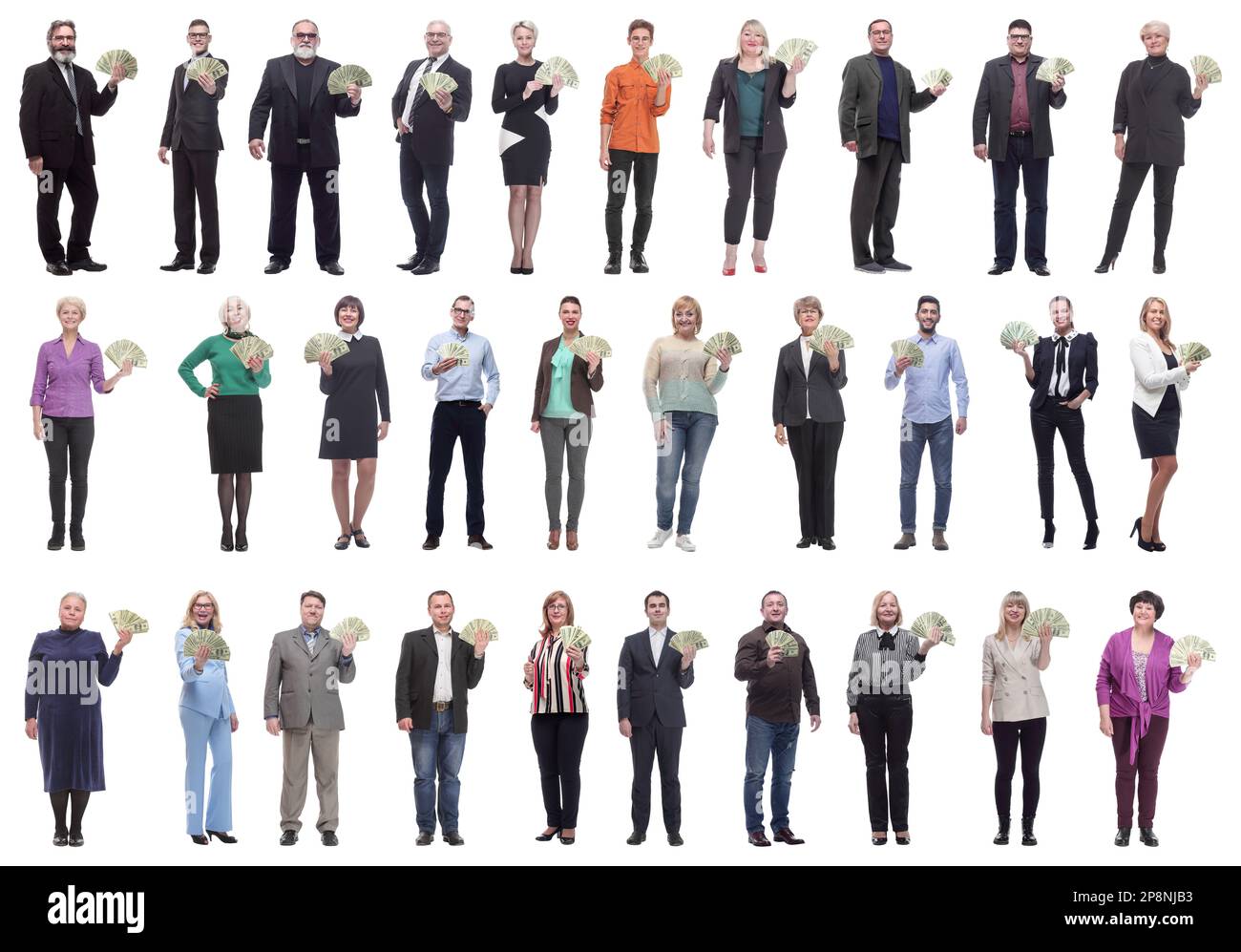 group of successful people holding money in hand Stock Photo - Alamy