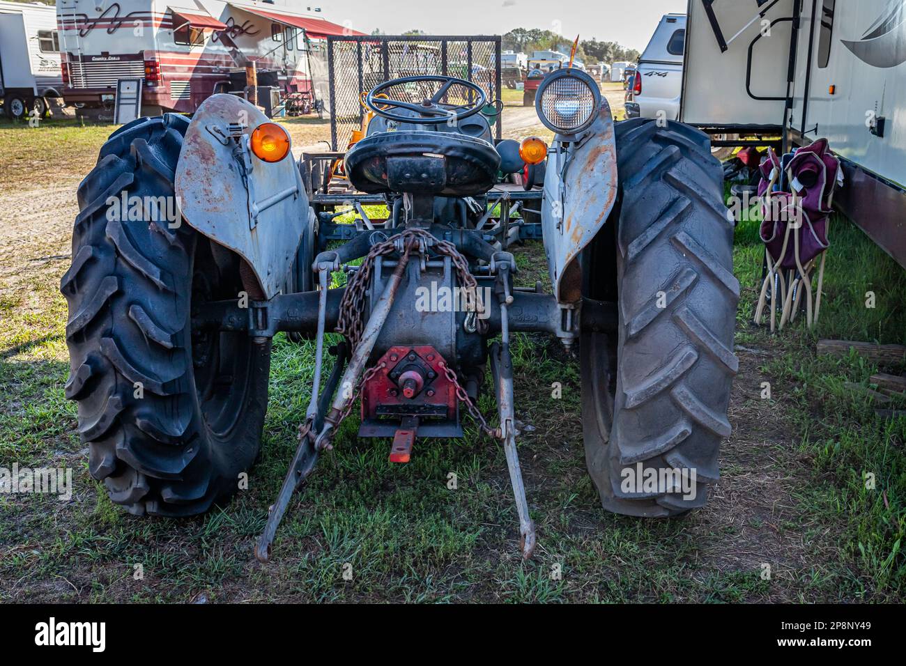 Fort Meade, FL February 26, 2022 High perspective rear view of a 1952 Massey Ferguson Model