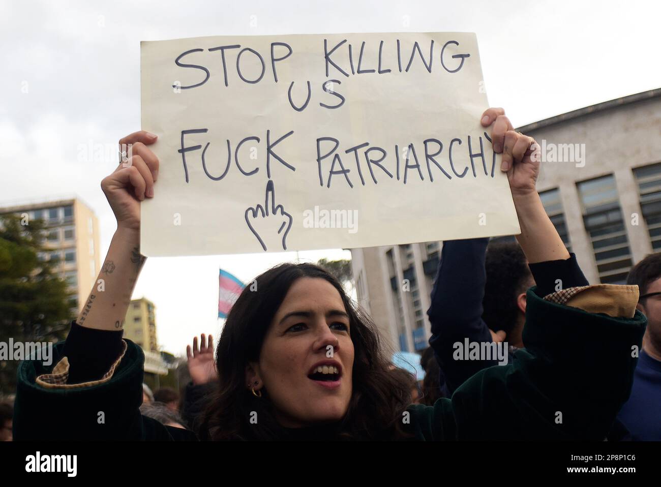 Rome Italy 08th Mar 2023 Editors Note Image Depicts Profanitya Protester Holds A Placard 