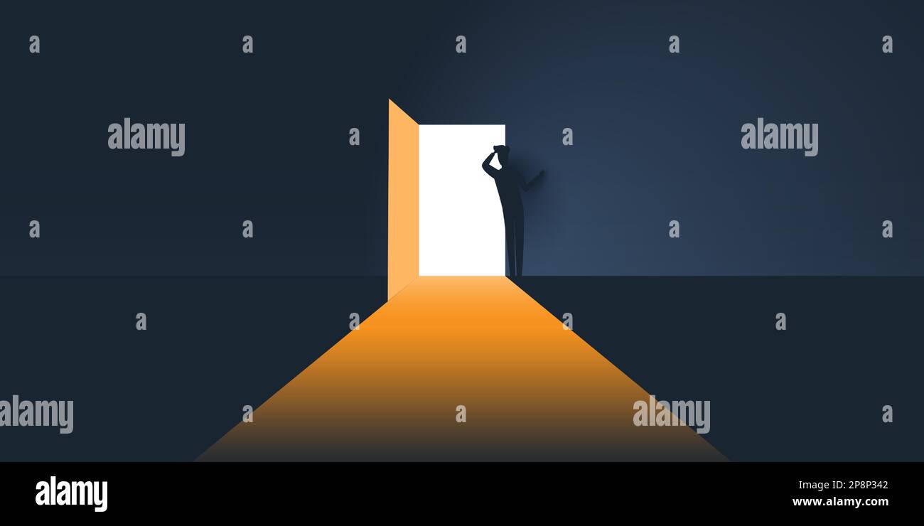 Light Coming Through an Open Door, Business Man Looking Out from a Dark Room New Possibilities