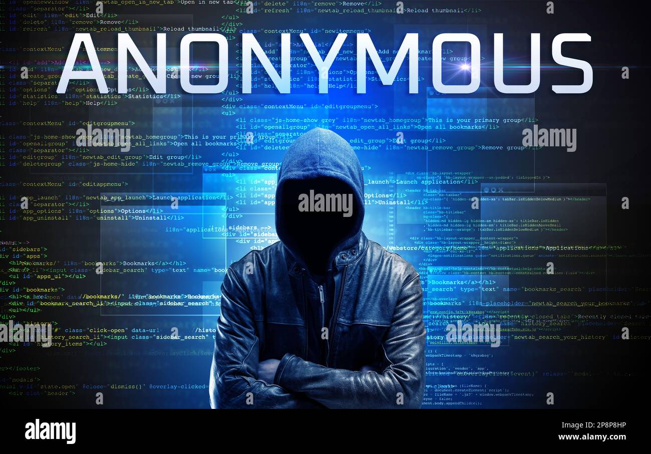 Faceless hacker on code background Stock Photo - Alamy