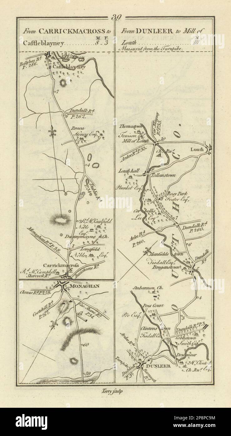 #39 Carrickmacross to Castleblayney. Dunleer to Louth. TAYLOR/SKINNER 1778 map Stock Photo