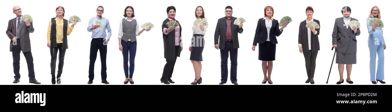 group of successful people holding money in hand Stock Photo - Alamy