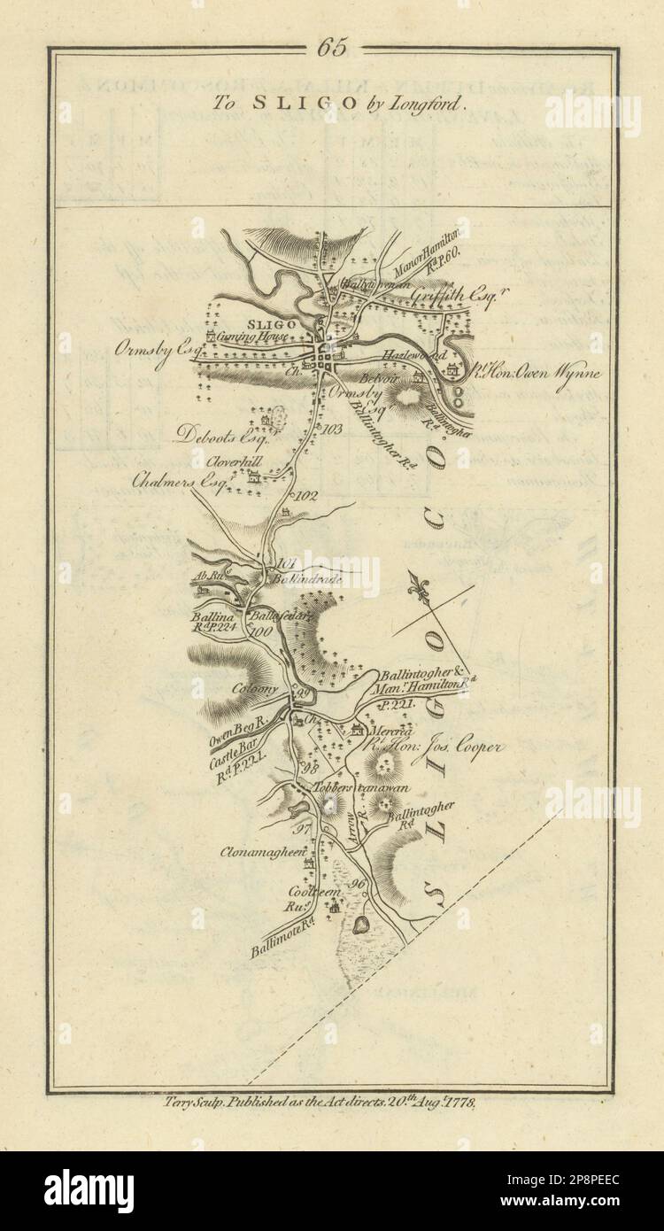 #65 [Road from Dublin] to Sligo by Longford. Collooney. TAYLOR/SKINNER 1778 map Stock Photo