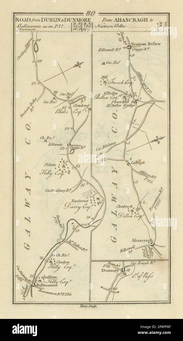 #80 Ahascragh to Moylough. Ballinamore Mountbellew. TAYLOR/SKINNER 1778 ...