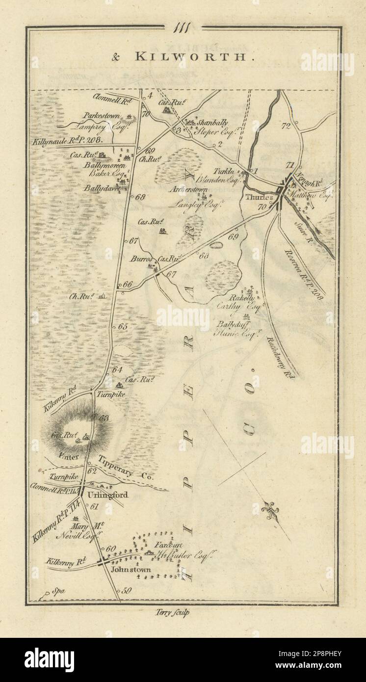 #111 Dublin to Tipperary. Thurles Urlingford Johnstown. TAYLOR/SKINNER 1778 map Stock Photo