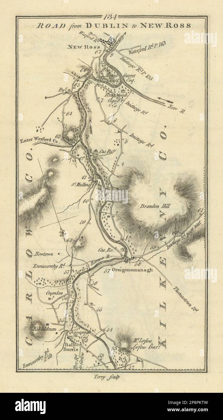 #134 From Dublin to New Ross. Graiguenamanagh Borris. TAYLOR/SKINNER 1778 map Stock Photo