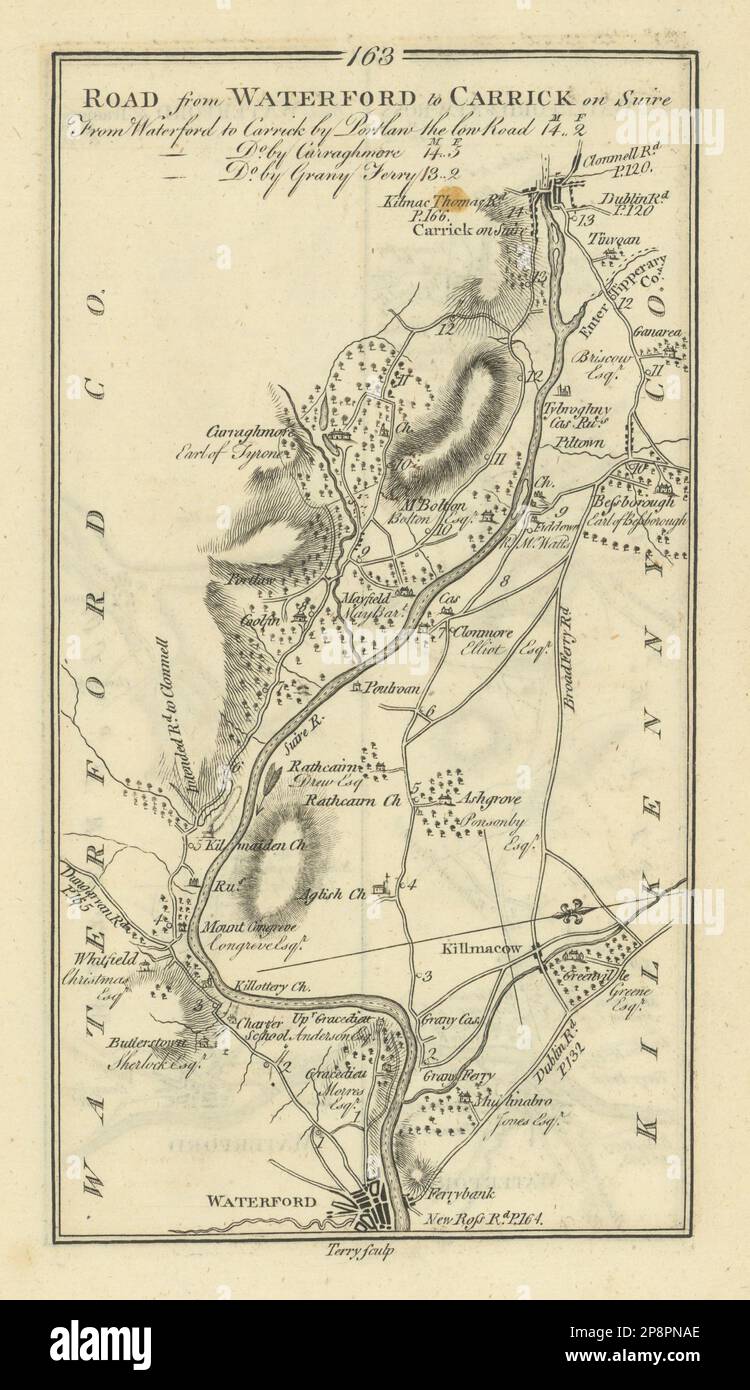 #163 Waterford to Carrick-on-Suir. Kilmacow Kilkenny. TAYLOR/SKINNER 1778 map Stock Photo