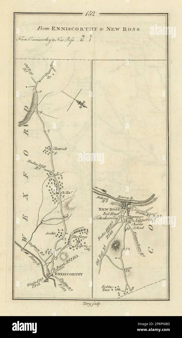 #152 From Enniscorthy to New Ross. Clonroche Wexford. TAYLOR/SKINNER 1778 map Stock Photo