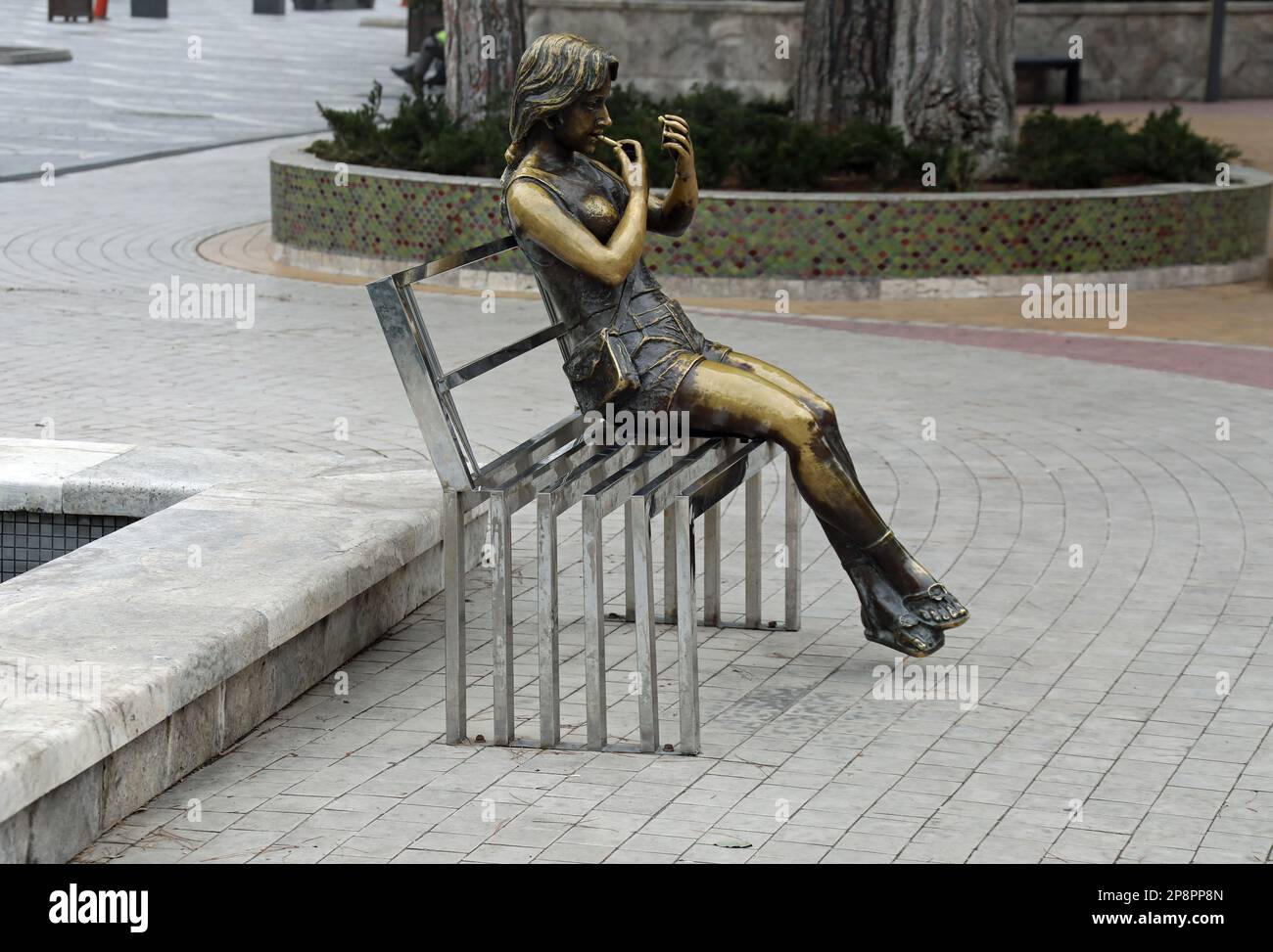 Girl on a Bench public artwork in Baku Stock Photo