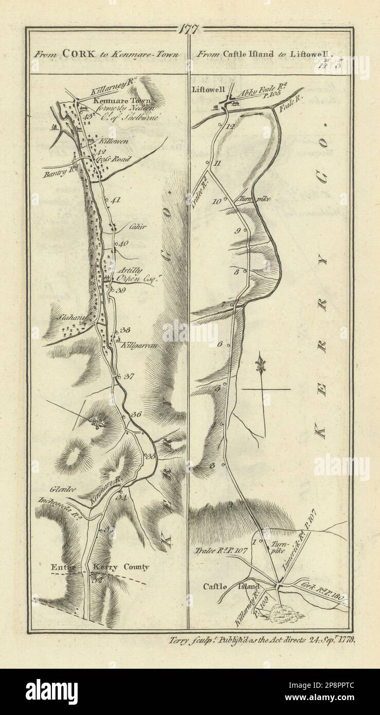 #177 Cork to Kenmare / Castleisland to Listowel. Kerry. TAYLOR/SKINNER 1778 map Stock Photo