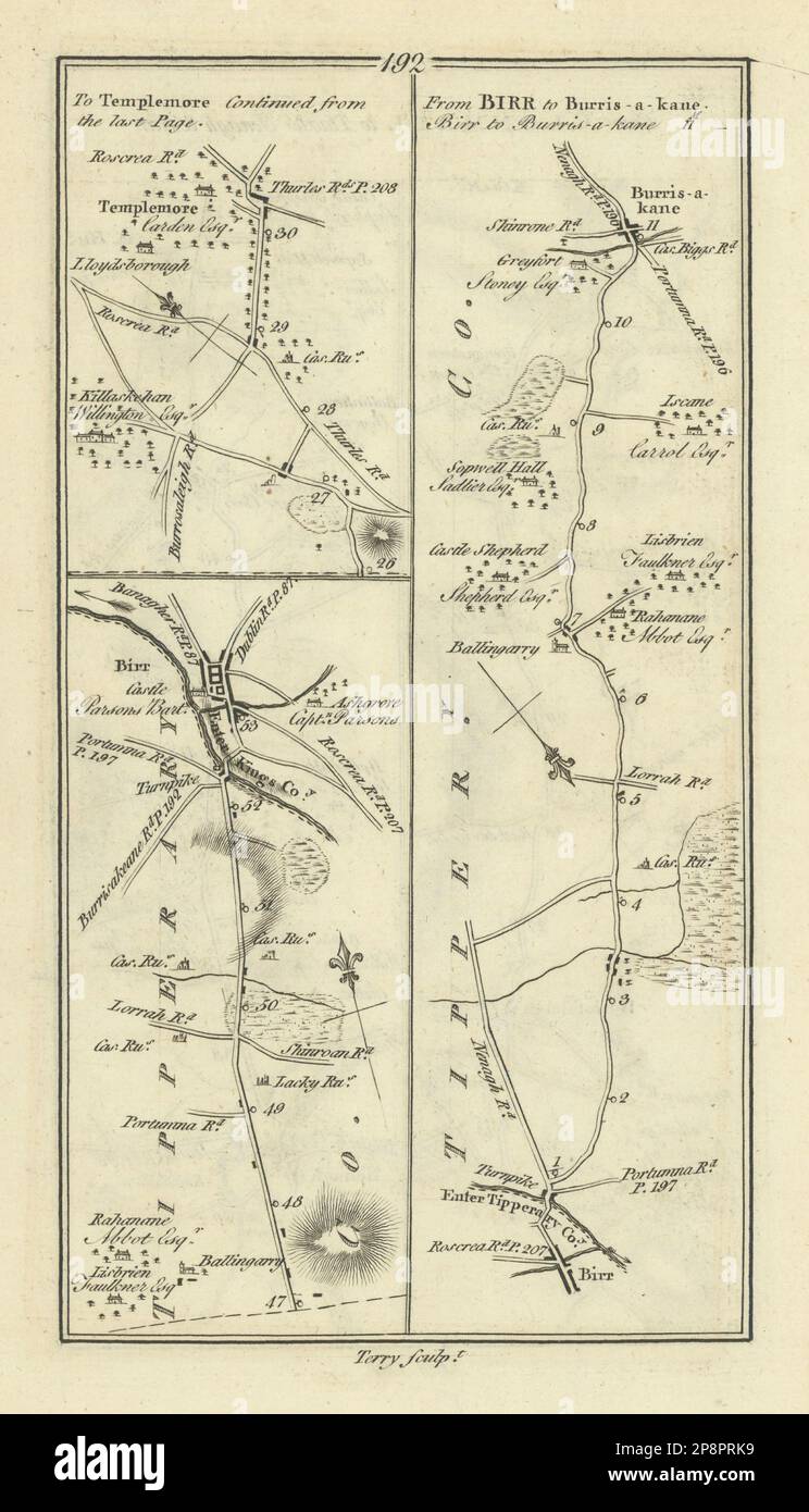 192 To Templemore/Birr to Borrisokane. Tipperary Offaly TAYLOR/SKINNER 1778 map Stock Photo Alamy