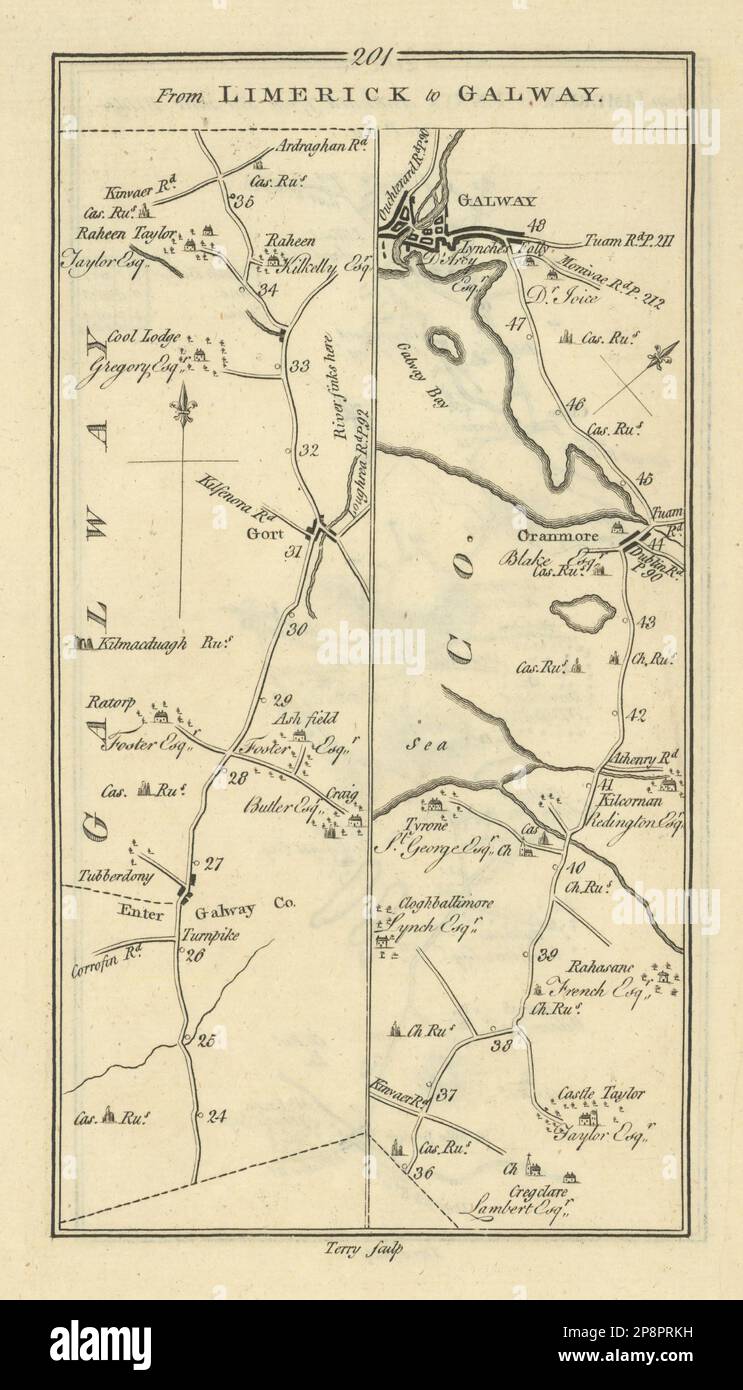 #201 From Limerick to Galway. Gort Oranmore. TAYLOR/SKINNER 1778 old map Stock Photo
