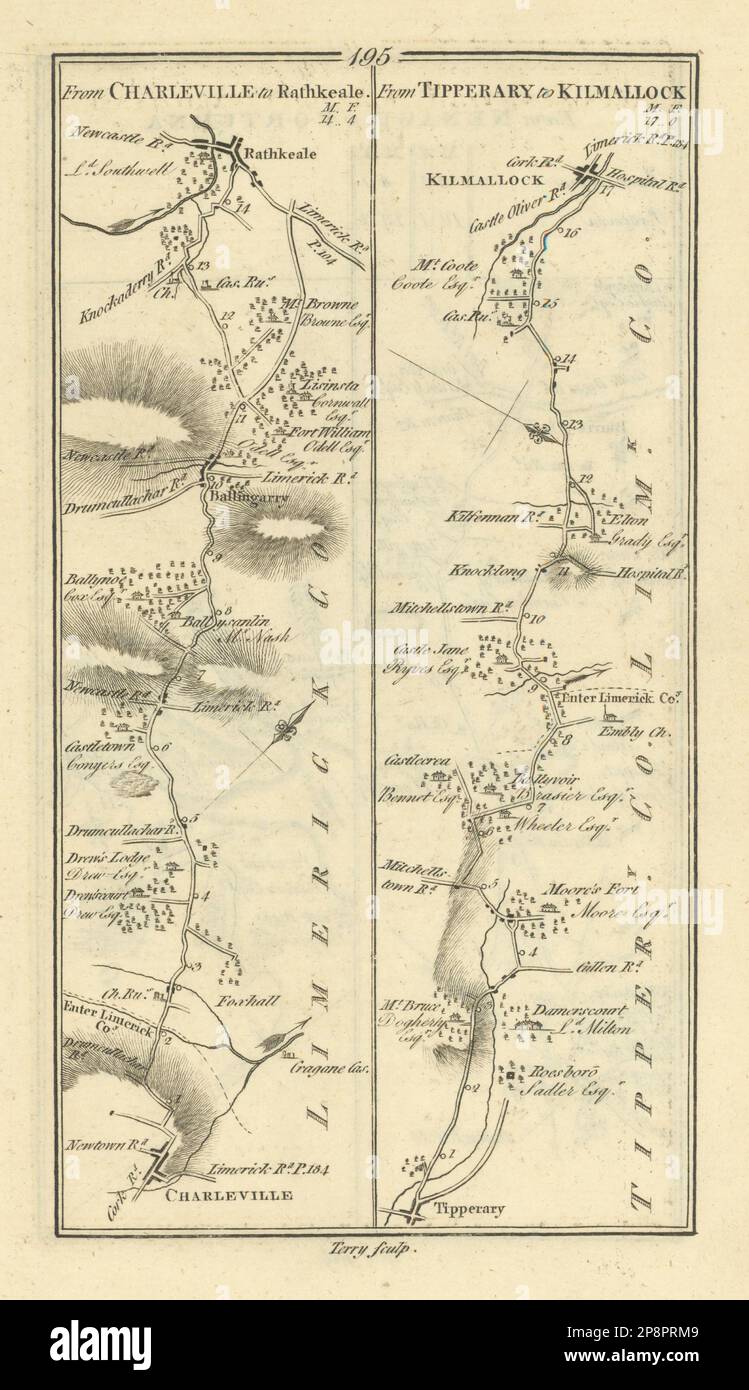 #195 Charleville to Rathkeale / Tipperary to Kilmallock. TAYLOR/SKINNER 1778 map Stock Photo