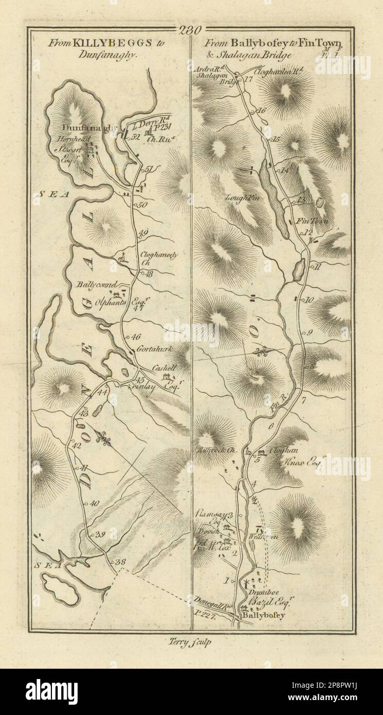 #230 Killybeggs to Dunfanaghy. Ballybofey to Fin town. TAYLOR/SKINNER 1778 map Stock Photo