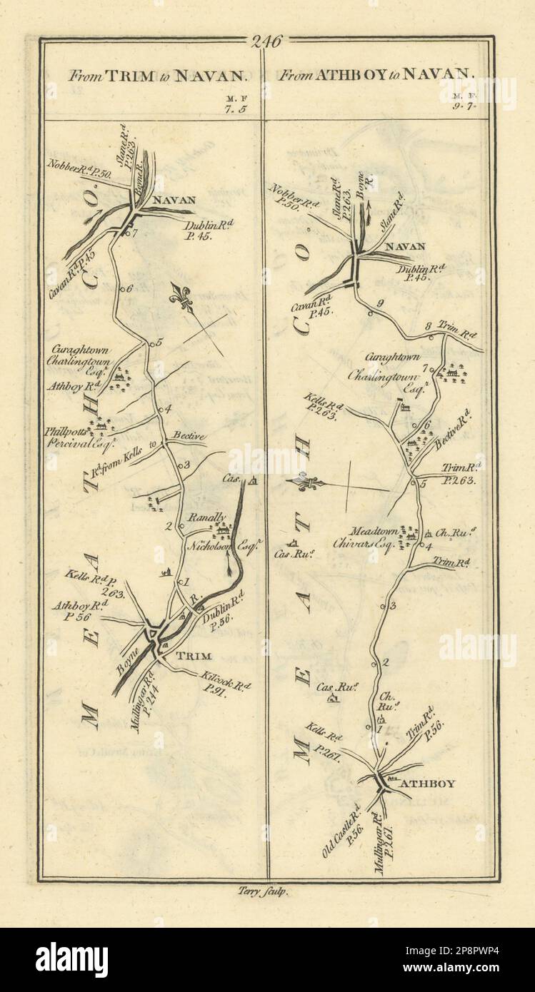 #246 From Trim to Navan / Athboy to Navan. Meath. TAYLOR/SKINNER 1778 old map Stock Photo