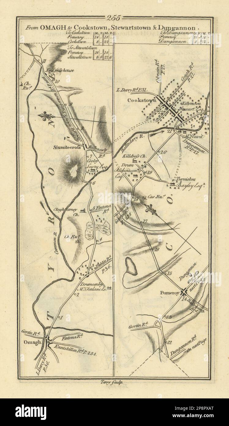 255 Omagh to Cookstown. Sixmilecross Pomeroy Tyrone. TAYLOR/SKINNER 1778 map Stock Photo Alamy