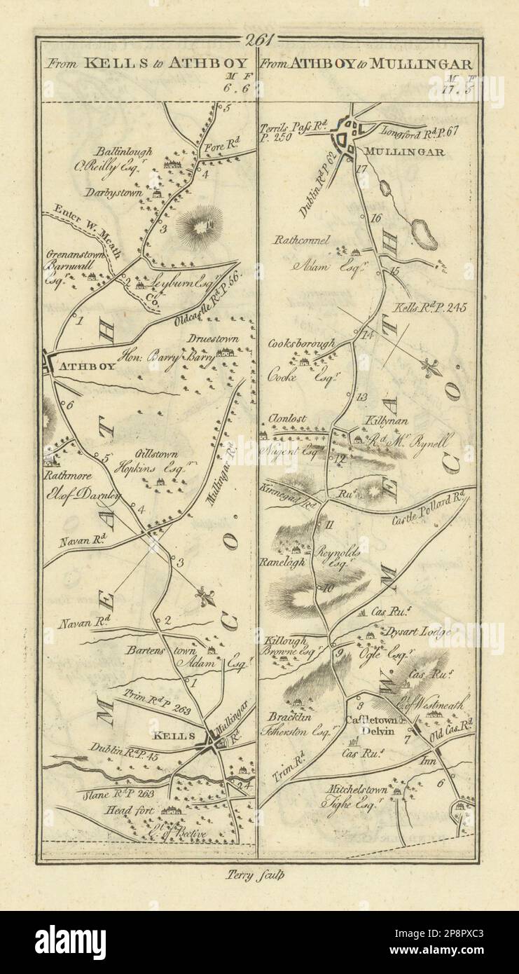 #261 Kells to Athboy & Mullingar. Delvin Westmeath Meath TAYLOR/SKINNER 1778 map Stock Photo