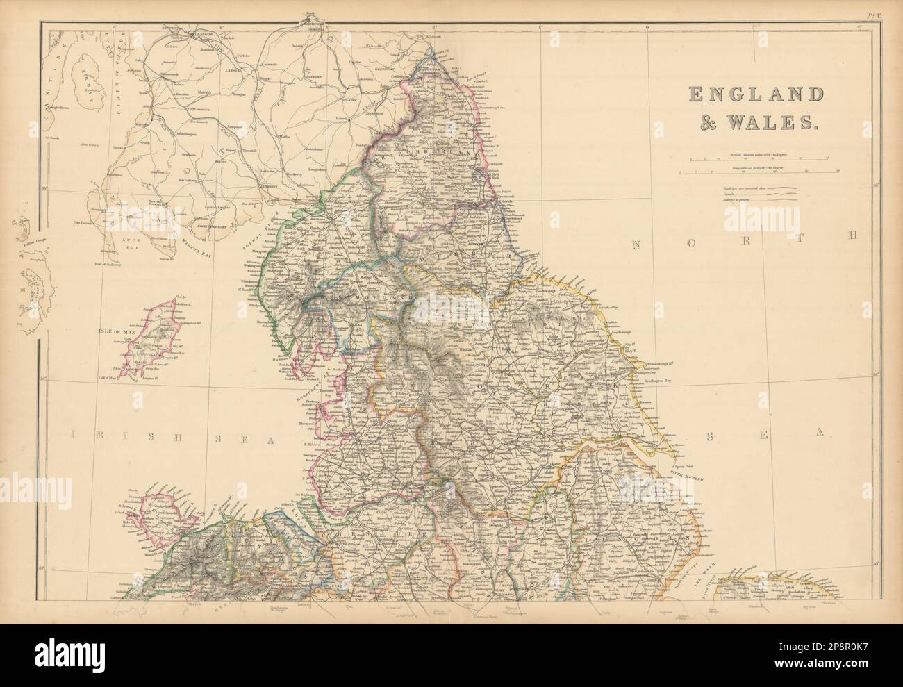 England and Wales (North Part) by Edward Weller 1859 old antique map chart Stock Photo