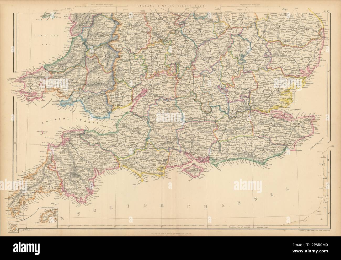 England and Wales (South Part) by Edward Weller 1859 old antique map chart Stock Photo