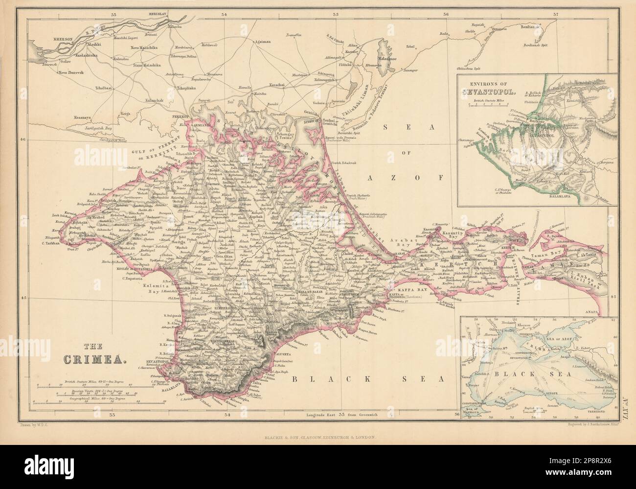 The Crimea & Sevastopol environs by John Bartholomew 1859 old antique ...