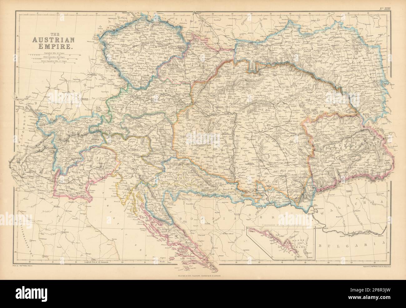 The Austrian Empire. Hungary Dalmatia Venice Czechia Galicia. WELLER 1859 map Stock Photo Alamy