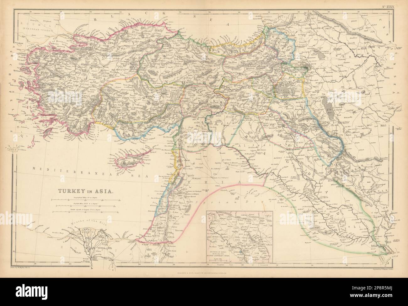 Turkey in Asia. Mosul Assyrian Cities. Koordistan/Kurdistan. HUGHES 1859 map Stock Photo