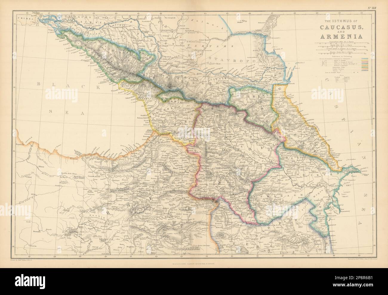 The Isthmus of Caucasus & Armenia by Edward Weller. Georgia Azerbaijan 1859 map Stock Photo