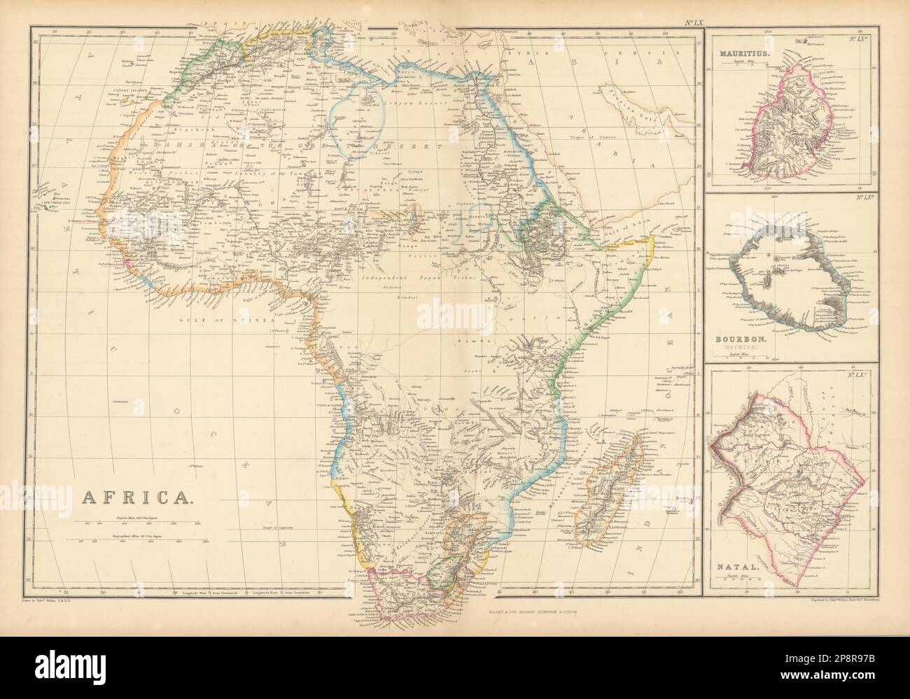 Africa. Mauritius, Bourbon (Reunion) & Natal by Edward Weller 1859 old