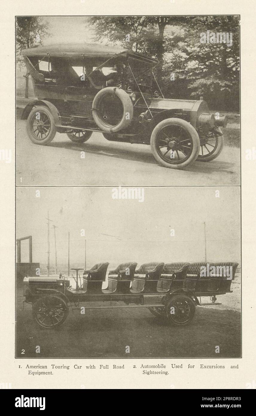 American Touring Car with Full Road Equipment. Automobile for Excursions 1907 Stock Photo