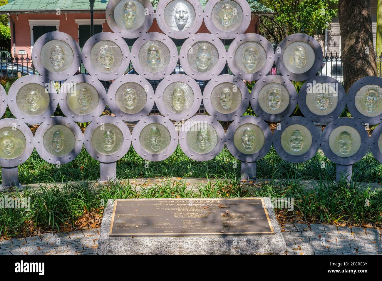 NEW ORLEANS, LA, USA - MARCH 5, 2023: AIDS memorial entitled "The Guardian Wall" in Ellis Marsalis Square in the Marigny Neighborhood Stock Photo