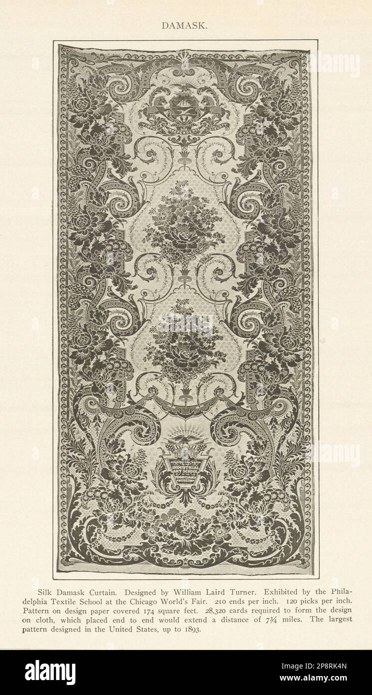 Silk Damask Curtain. William Laird Turner. Philadelphia Textile School 1907 Stock Photo