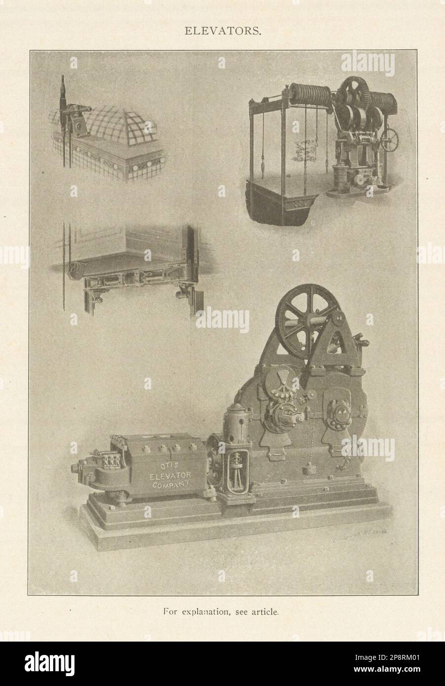 Elevators. Engineering 1907 old antique vintage print picture Stock Photo