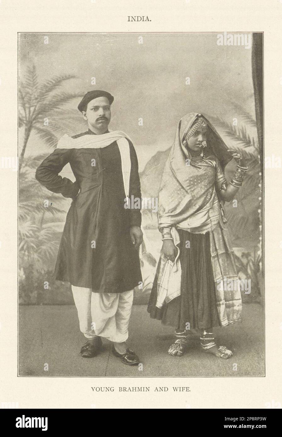 India. Young Brahmin And Wife..  1907 old antique vintage print picture Stock Photo