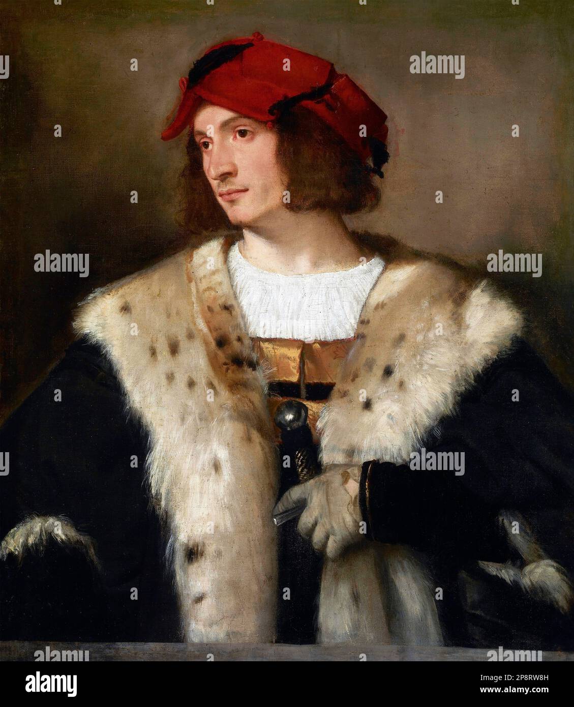 Portrait of a Man in a Red Hat by Titian (Tiziano Vecellio: 1490-1576), oil on canvas, c. 1510-20 Stock Photo