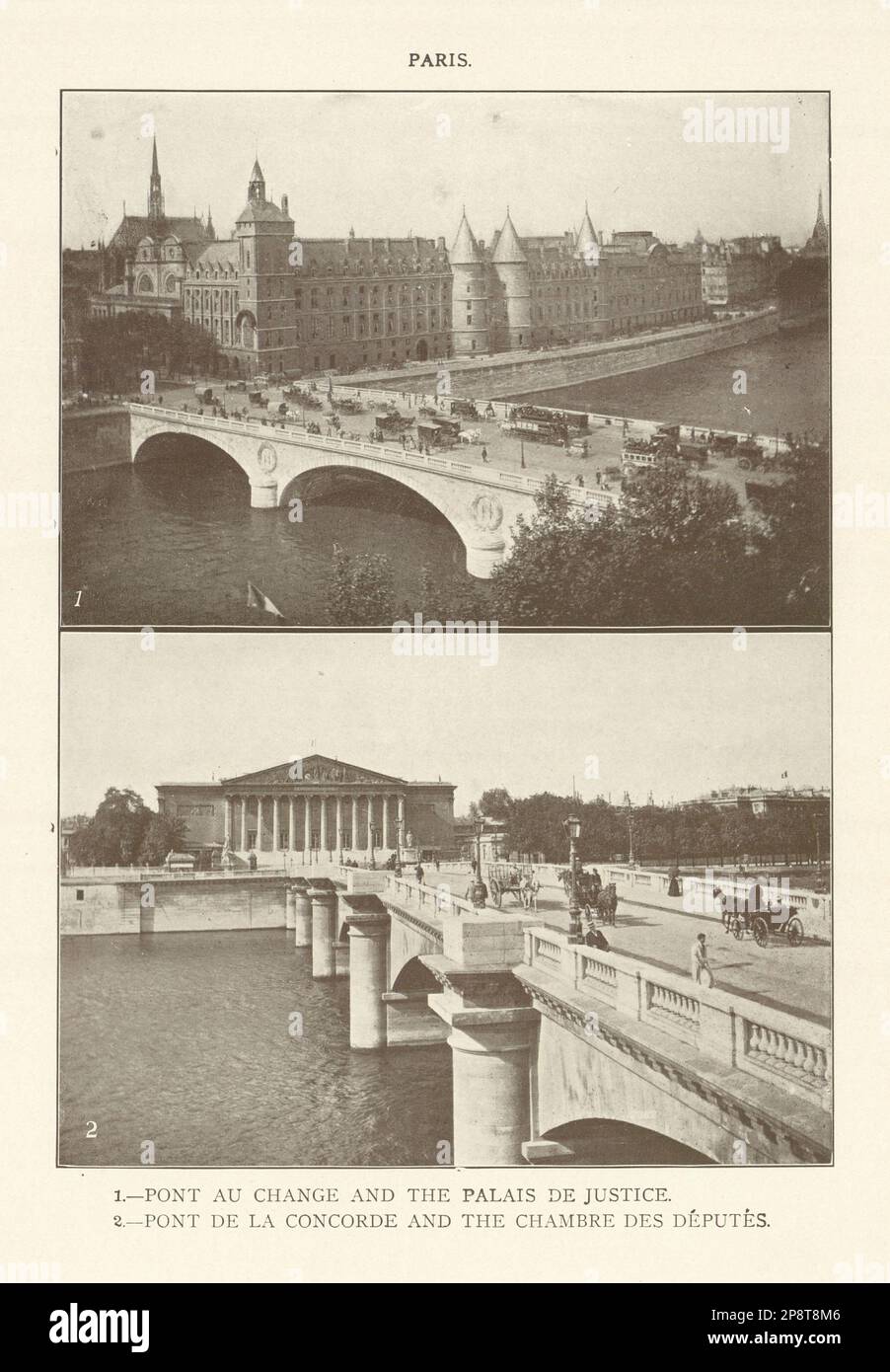 Paris Pont Change Palais Justice Concorde Chambre Des Deputes 1907 old print Stock Photo