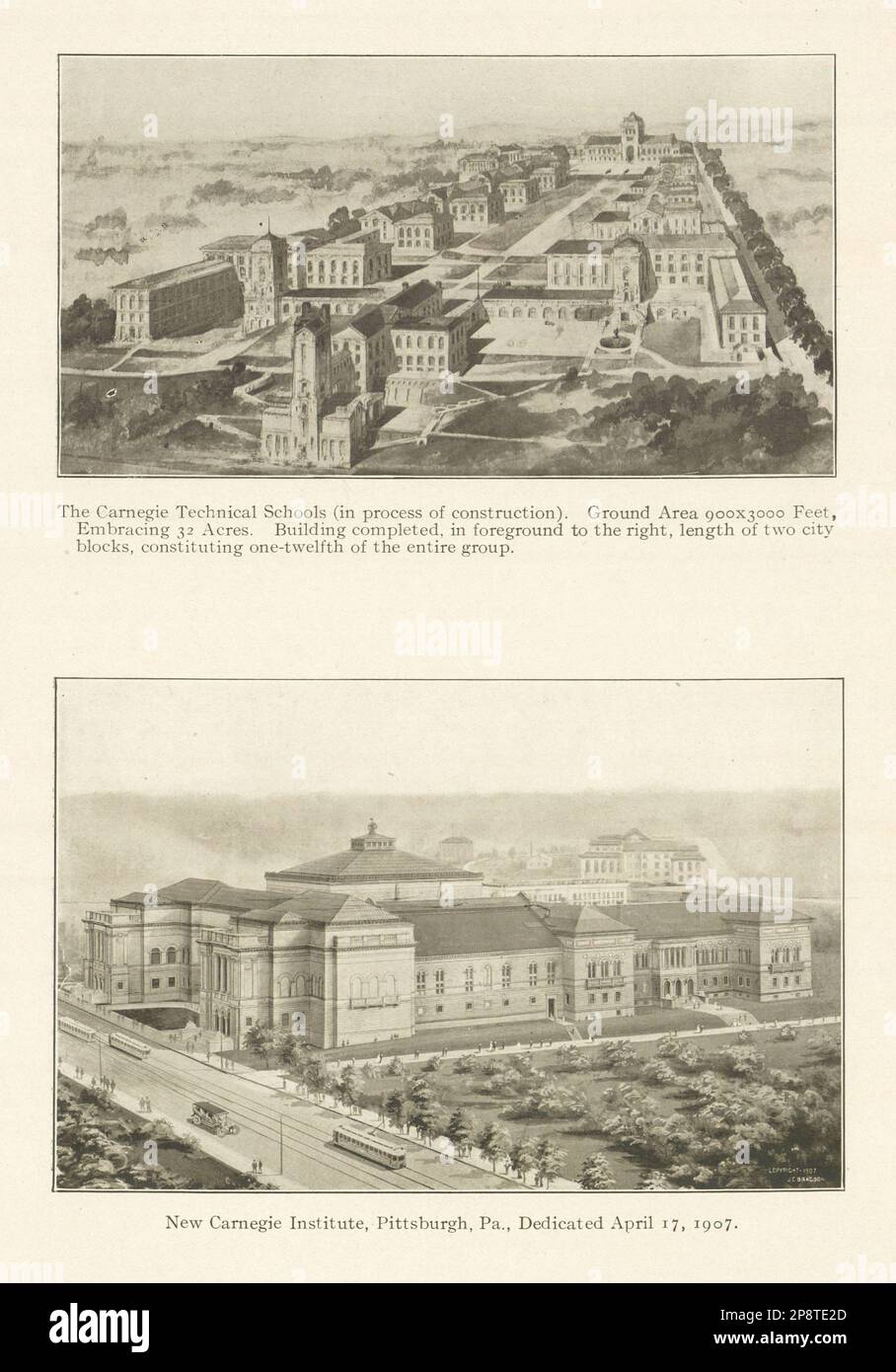 Carnegie Technical Schools (under construction) & Institute Pittsburgh 1907 Stock Photo