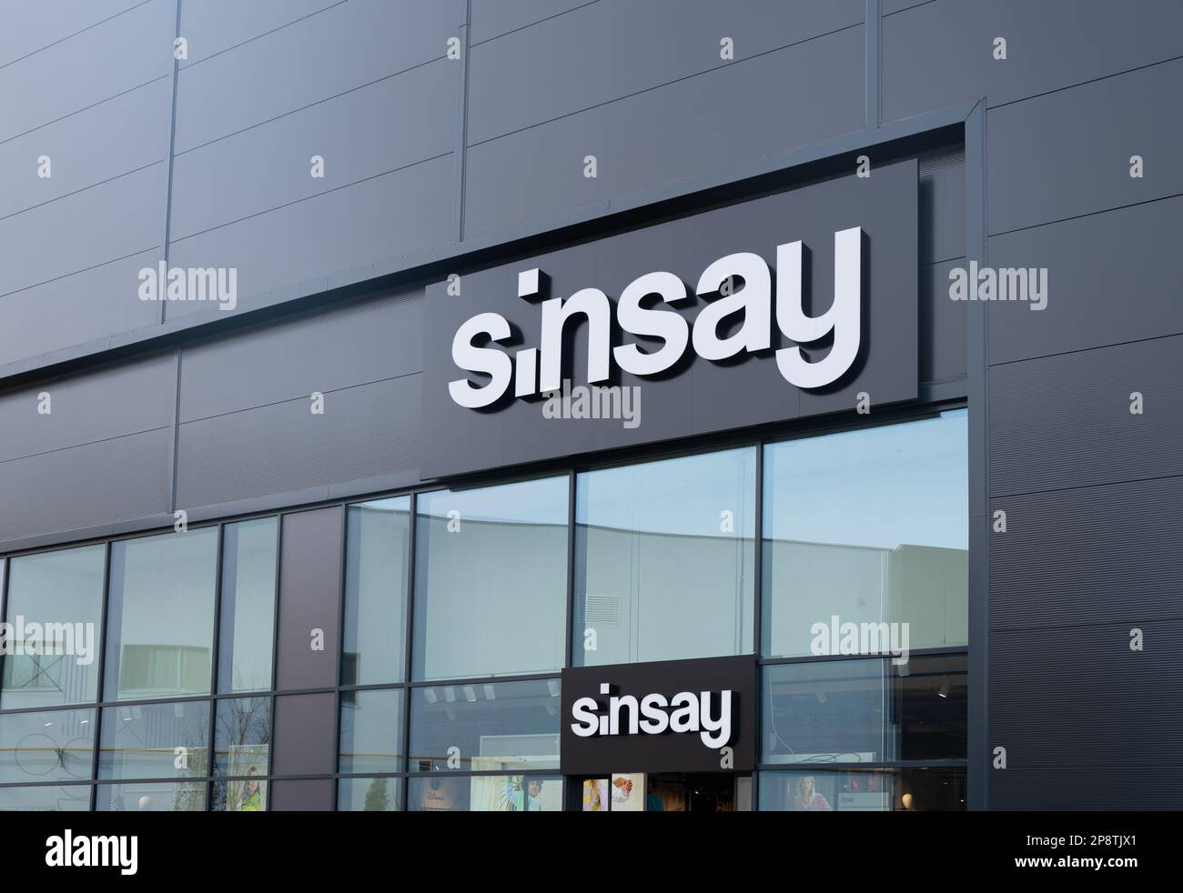 Signboard of fashion clothing store Sinsay in Serbia, Novi Sad Stock