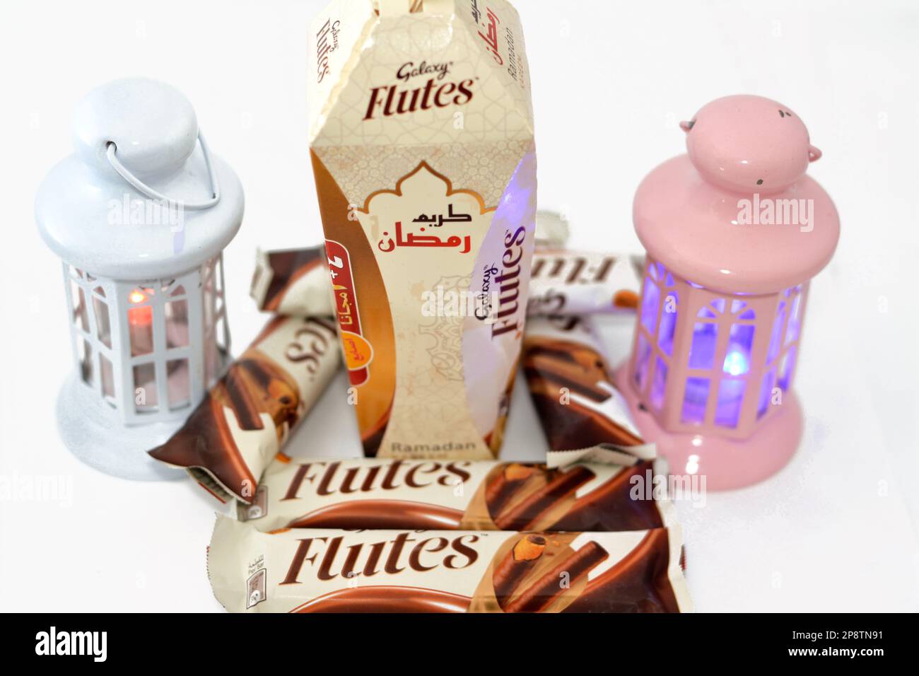 Cairo, Egypt, March 5 2023 Galaxy Flutes chocolate, a creamy chocolate