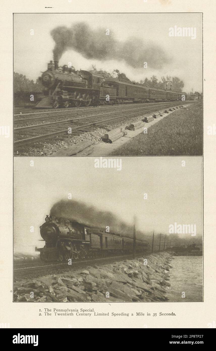 The Pennsylvania Special. The Twentieth Century Limited. Locomotives 1907 Stock Photo