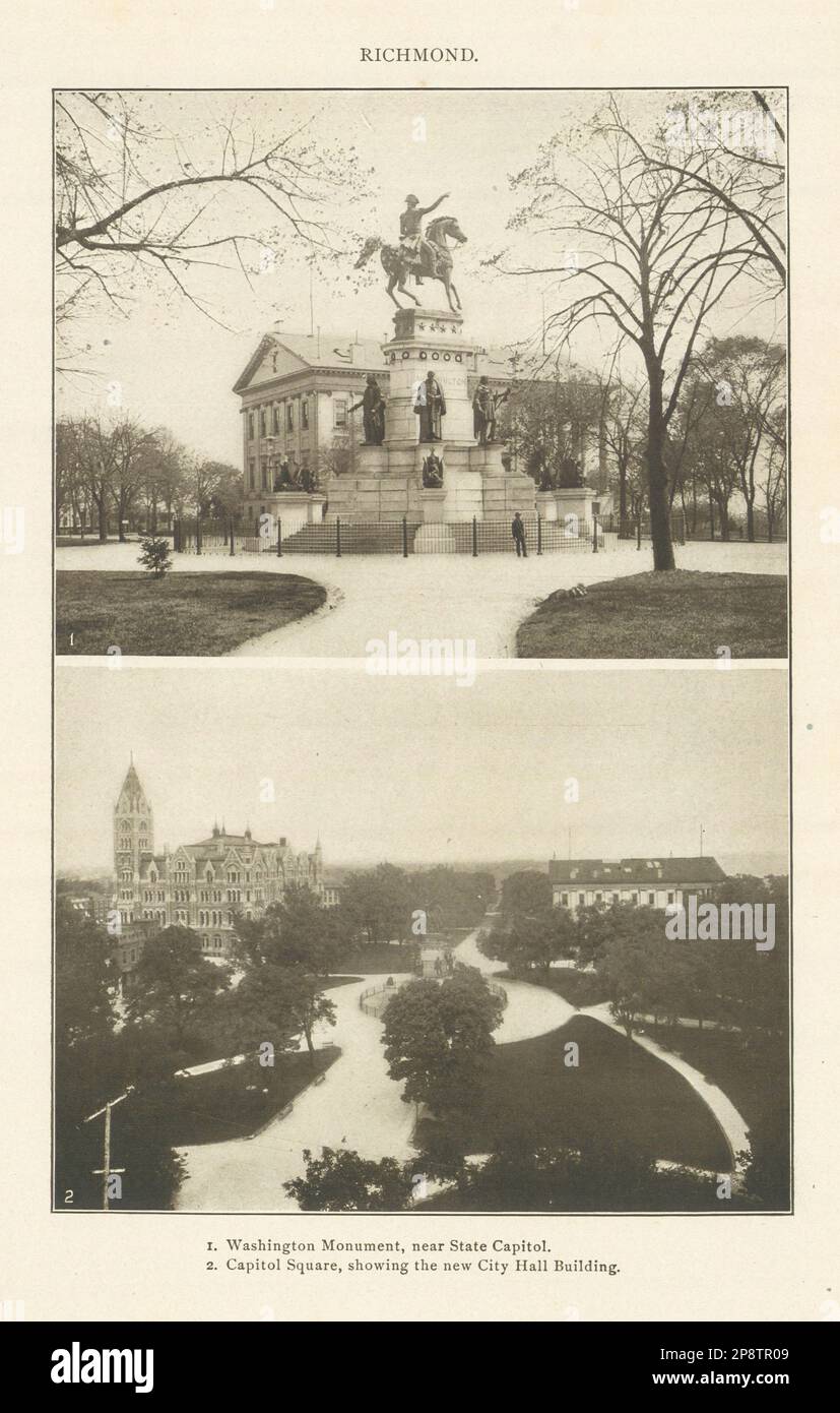 RICHMOND, Virginia. Washington Monument. Capitol Square. City Hall 1907 print Stock Photo