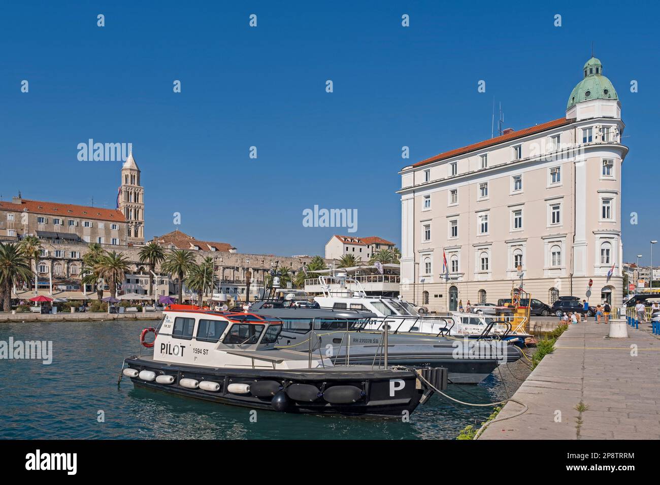 Pilot boat docked in the port of the city Split, Split-Dalmatia County, Croatia Stock Photo