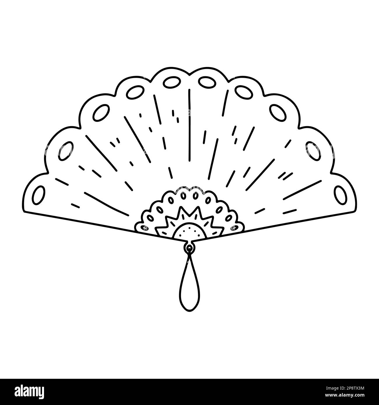 Fan decorated with ornament Hand drawn doodle illustration. Isolated