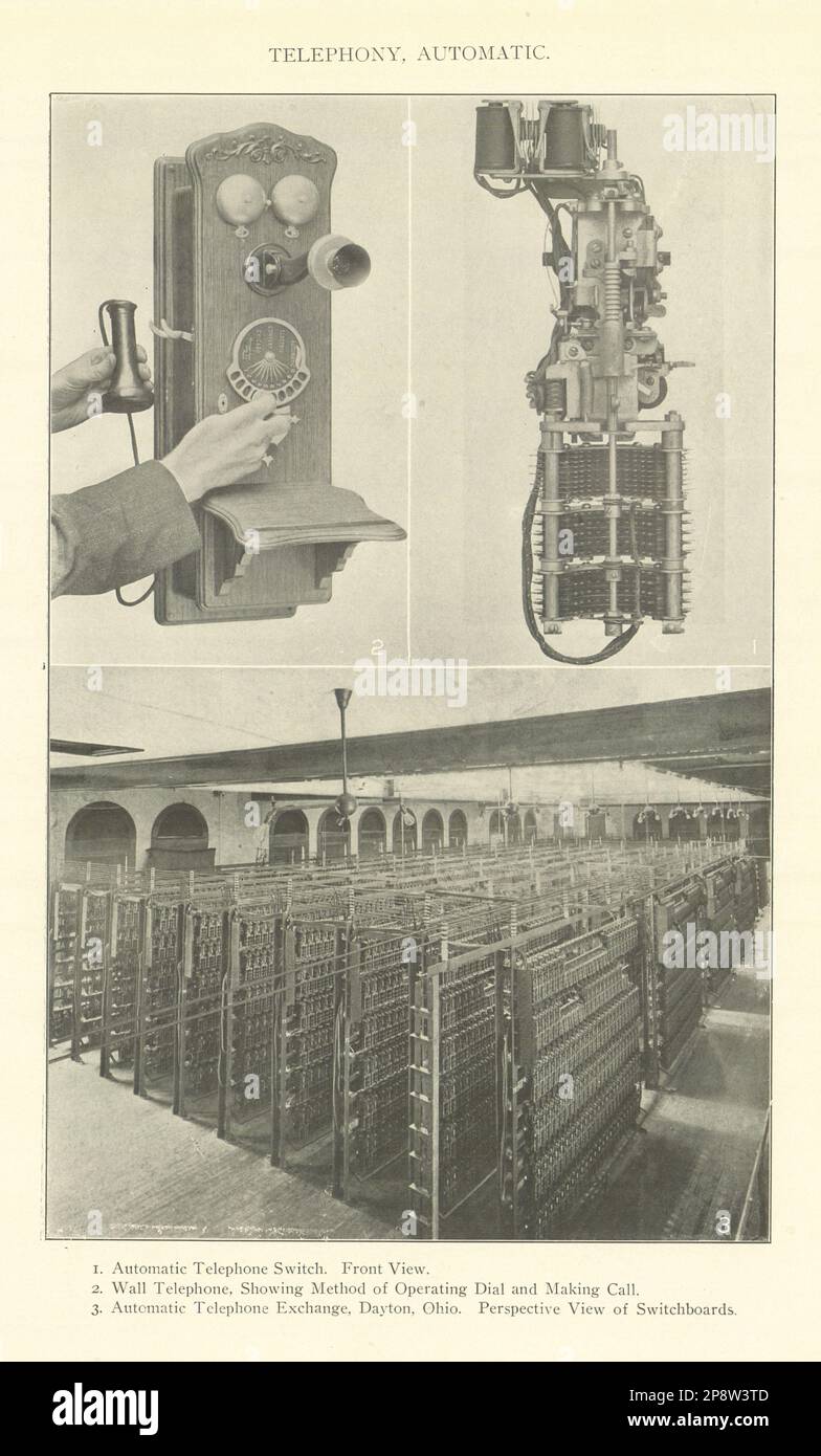AUTOMATIC TELEPHONY Telephone Switch. Exchange, Dayton, Ohio 1907 old print Stock Photo