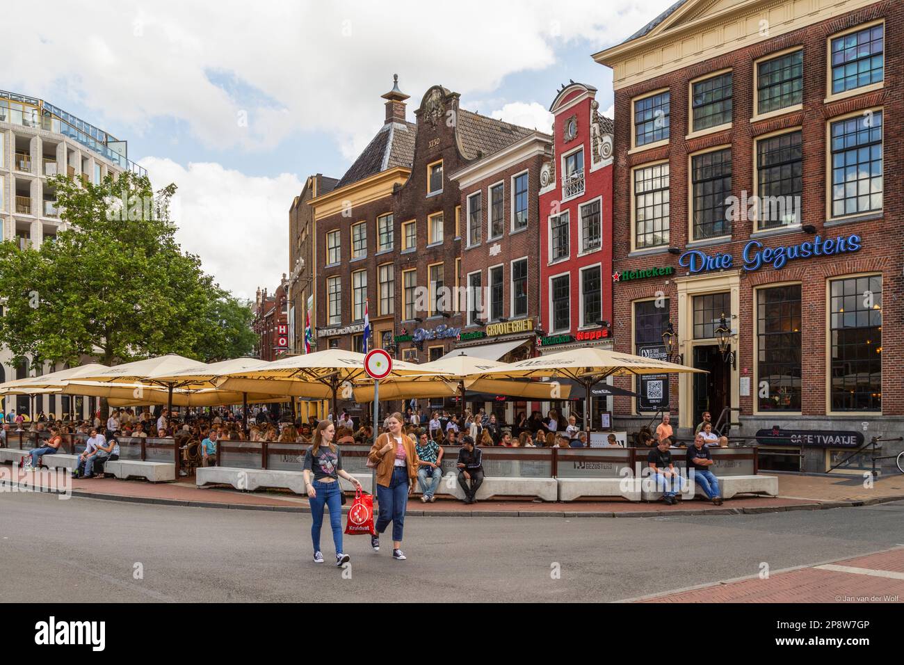 Terraces on the Grote Markt in the center of the Dutch student city of