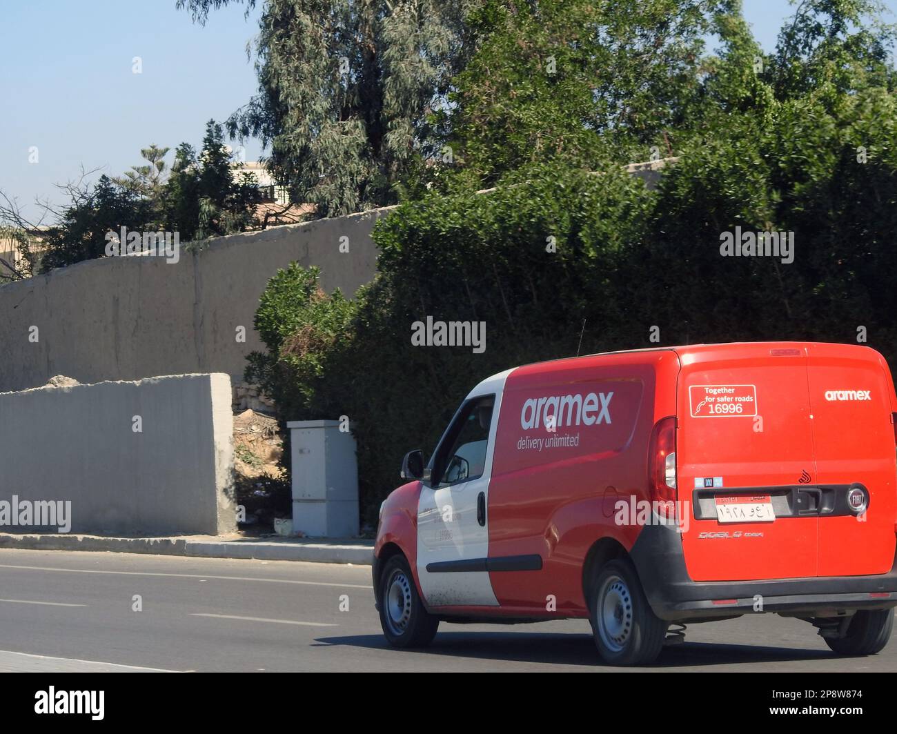 Cairo, Egypt, March 8 2023 Aramex vehicle for shipment and delivery, Aramex co is logistics